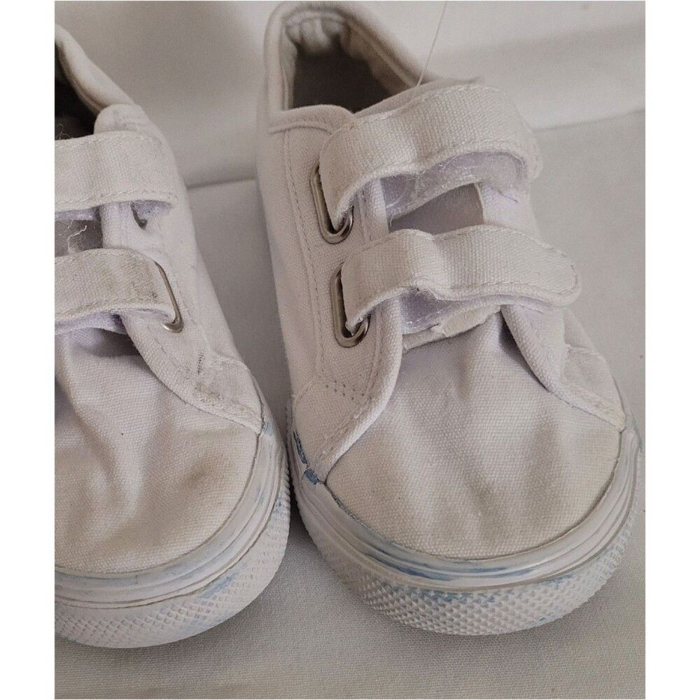 Wonder Nation Kids White Canvas Sneakers 10 Toddler Hook Loop School Uniform